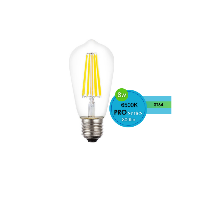 8w Filament ST64 LED dimmable full glass lamp 6500k Daylight Edison screw e27 - LUS20977