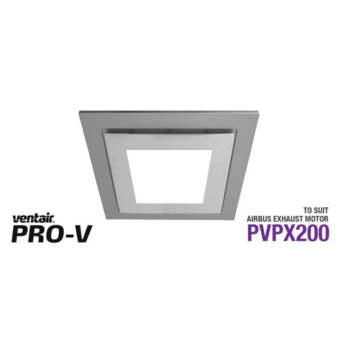 Silver Square Fascia with 10w LED Panel (642Lm, 4200K Natural White) to suit AIRBUS 200 body (PVPX200) ABGLED200SS-SQ Ventair