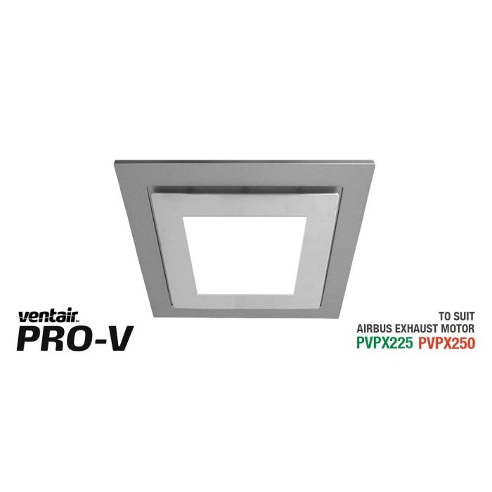 Silver Square Fascia with 14w LED Panel (891Lm, 4200K NW) to suit AIRBUS 225 & 250 body (PVPX225 or PVPX250) ABGLED250SS-SQ Ventair