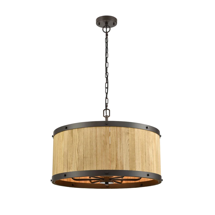 BARRIQUE: Retro Interior Large Drum Wood Pendant Lights- BARRIQUE2