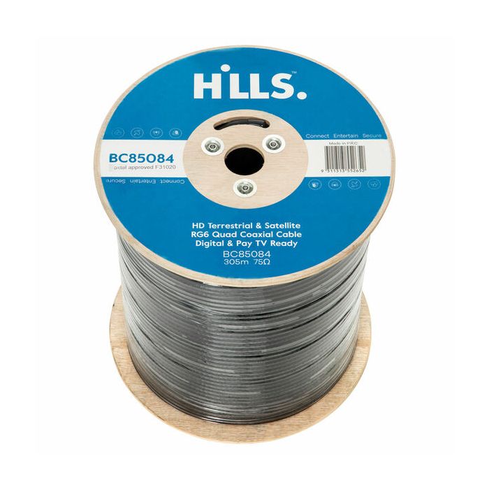 Hills RG6 FTA/SAT Quad Shield 305m Reel - BC85084