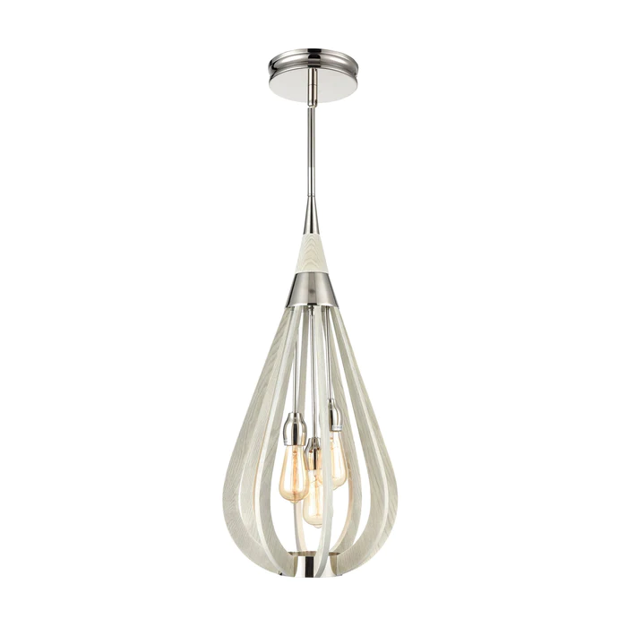 MEDIUM 3XE27 POLISHED NICKEL & TAUPE FINISHED WOOD BONITO7 Cla Lighting