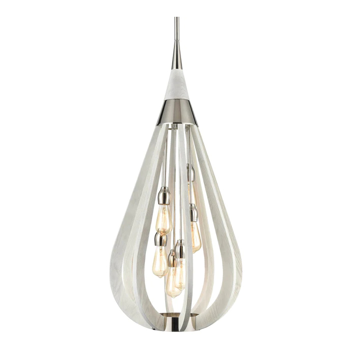 LARGE 6XE27 POLISHED NICKEL & TAUPE FINISHED WOOD BONITO8 Cla lighting