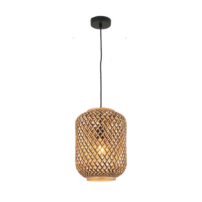 CESTA Cylinder Brown/Natural Bamboo Cage Pendant Light-CESTA1