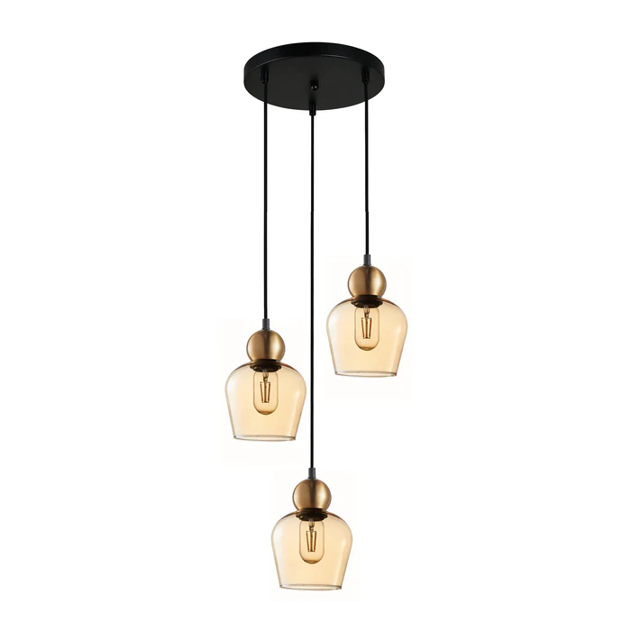 CHAMPAN Bronze Amber Ellipse Multiple Round Base Pendant 3 Lights-CHAMPAN1X3R