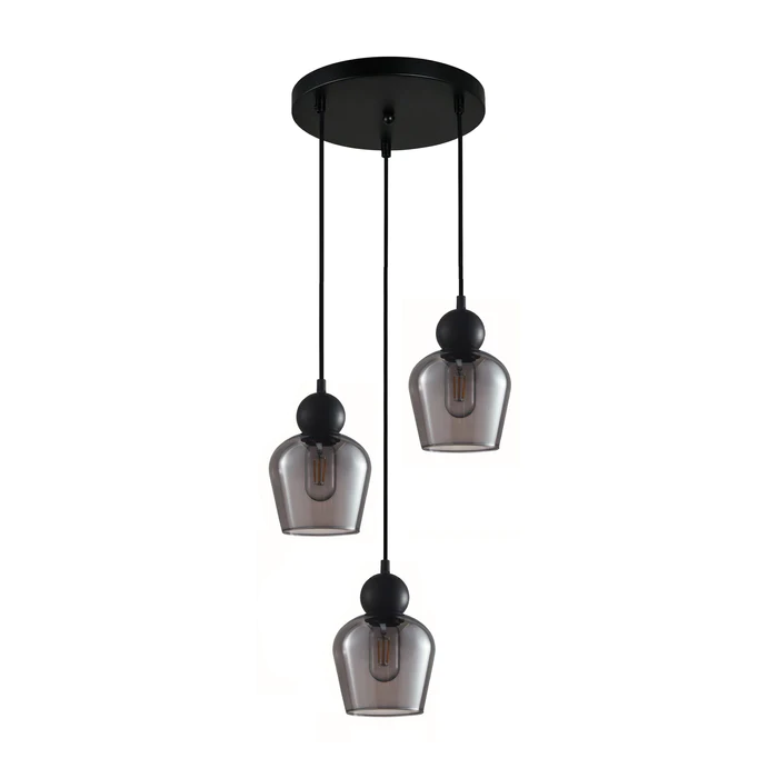 CHAMPAN Smokey Black Ellipse Multiple Round Base Pendant 3 Lights-CHAMPAN2X3R