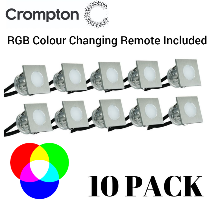 LED Square 10 Light DIY Deck Light Kit - Stainless Steel / RGB - CROMPTON