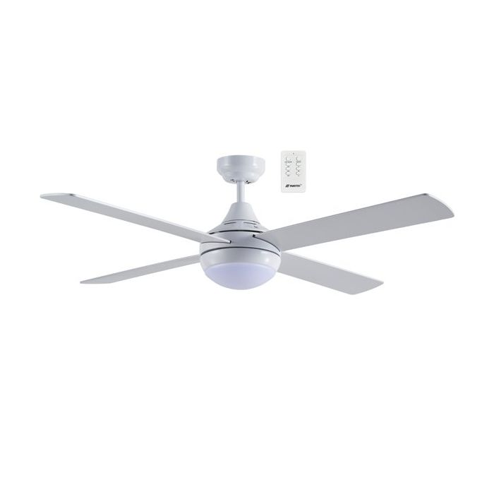 Four Seasons Link 1220mm 4 Blade Remote Control Ceiling Fan 15w LED Tricolour Light White - FSL1243WR