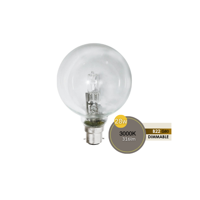 SPHERICAL 28W G80 BC CLEAR HALOGEN LUS30300