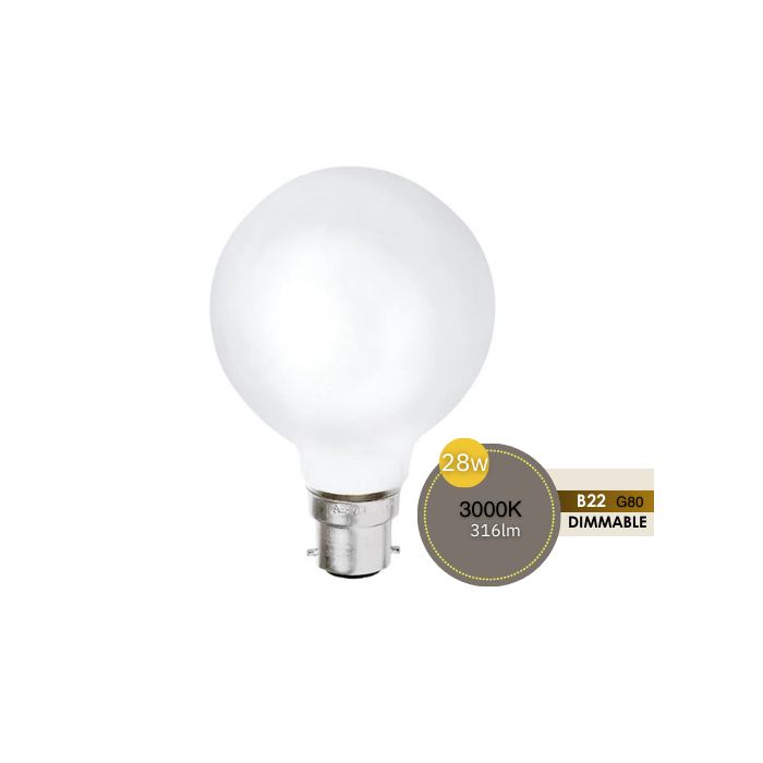 SPHERICAL 28W G80 BC OPAL HALOGEN LUS30302