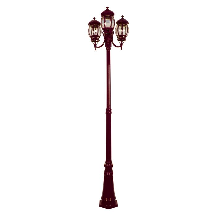 Vienna Three Head Curved Arm Tall Post Light Burgundy - 15976	