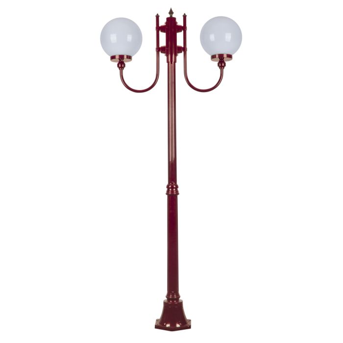 Lisbon Twin Head 25cm Sphere Curved Arm Medium Post Light Burgundy - 15712