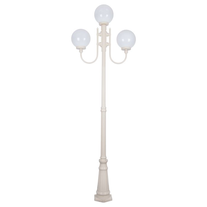 Lisbon Triple 25cm Spheres Curved Arms Tall Post Light Beige - 15746	