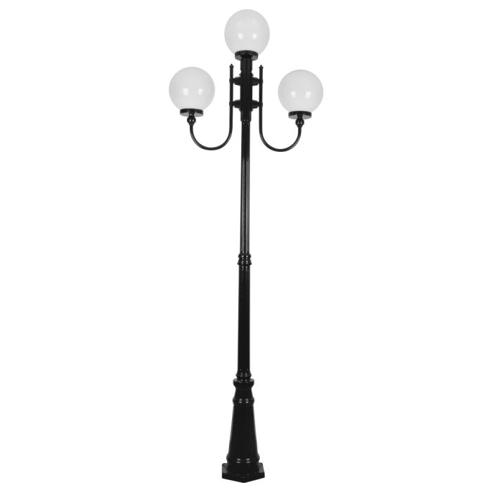 Lisbon Triple 25cm Spheres Curved Arms Tall Post Light Black - 15747	