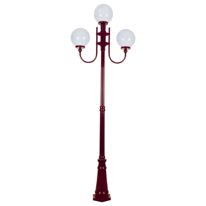 Lisbon Triple 25cm Spheres Curved Arms Tall Post Light Burgundy - 15748	