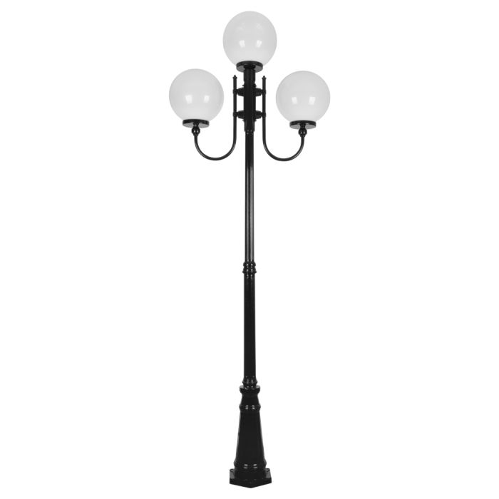 Lisbon Triple 30cm Spheres Curved Arms Tall Post Light Black - 15753	