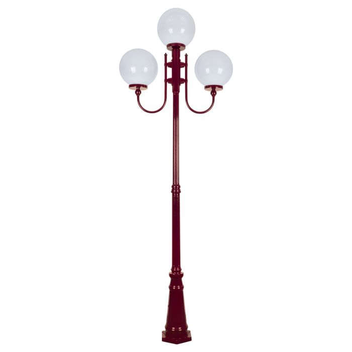 Lisbon Triple 30cm Spheres Curved Arms Tall Post Light Burgundy - 15754	