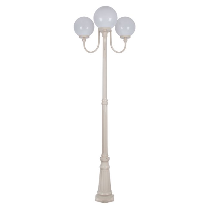 Lisbon Triple 25cm Spheres Curved Arms Tall Post Light Beige - 15758	