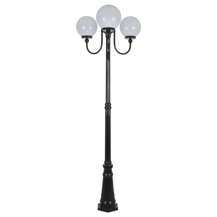 Lisbon Triple 25cm Spheres Curved Arms Tall Post Light Black - 15759	