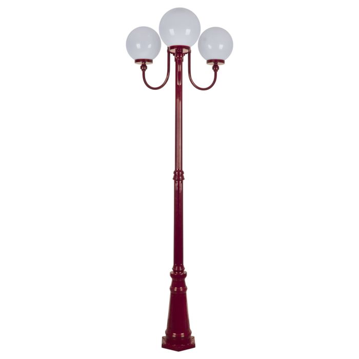 Lisbon Triple 25cm Spheres Curved Arms Tall Post Light Burgundy - 15760	