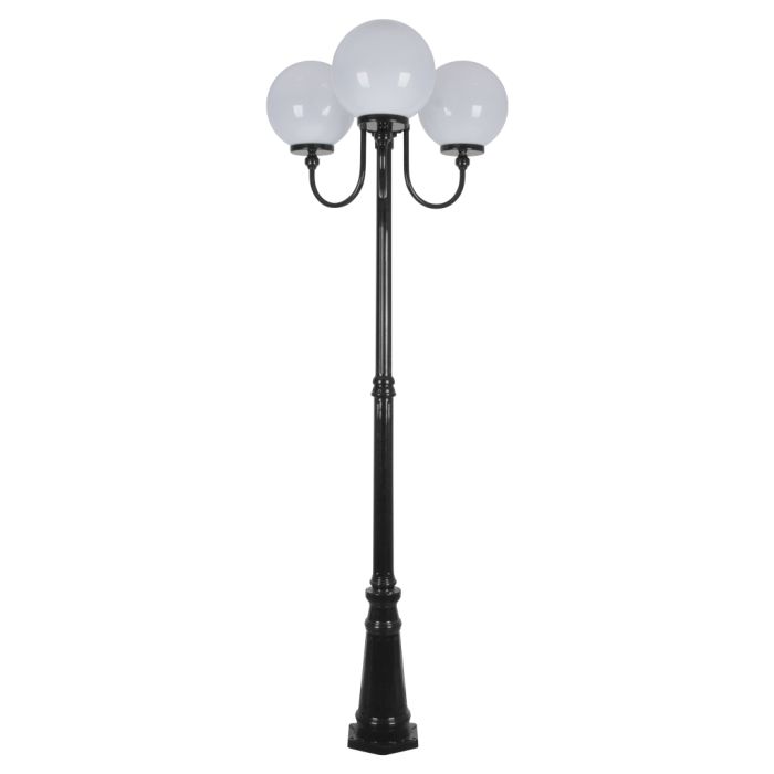 Lisbon Triple 30cm Spheres Curved Arms Tall Post Light Black - 15765