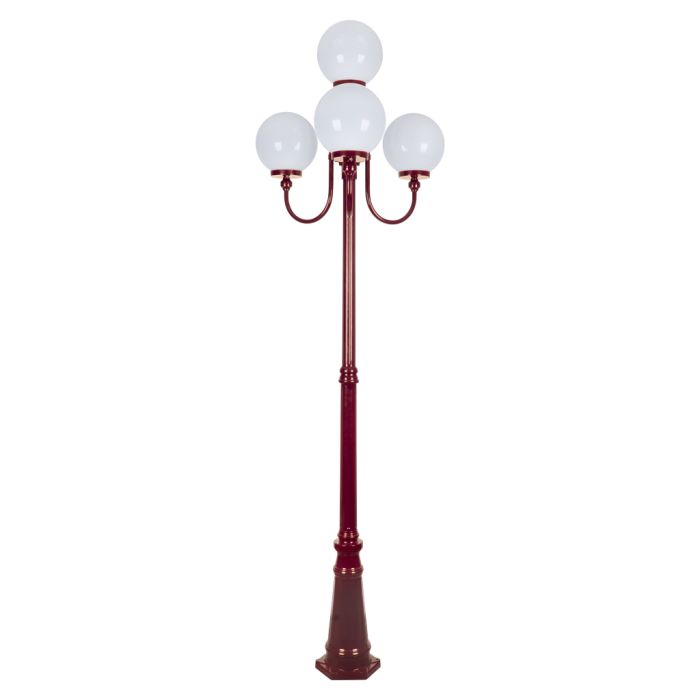 Lisbon Four 25cm Spheres Curved Arms Tall Post Light Burgundy - 15772