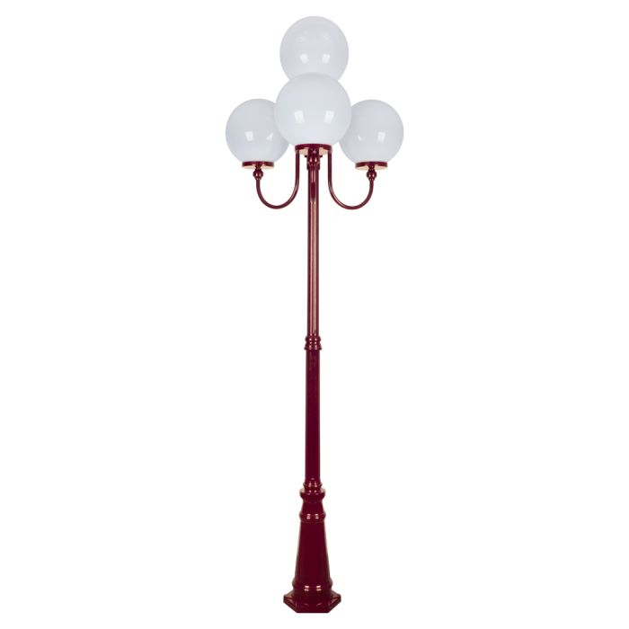 Lisbon Four 30cm Spheres Curved Arms Tall Post Light Burgundy - 15778