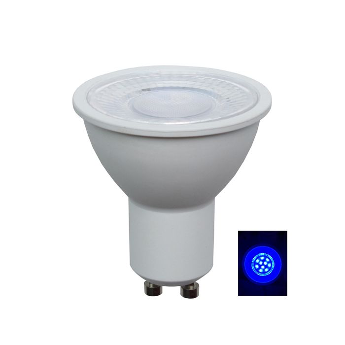 GLOBE LED AC (White) GU10 5W BLUE 70D (65 Lumens) L56mm OD50mm WTY 2YR