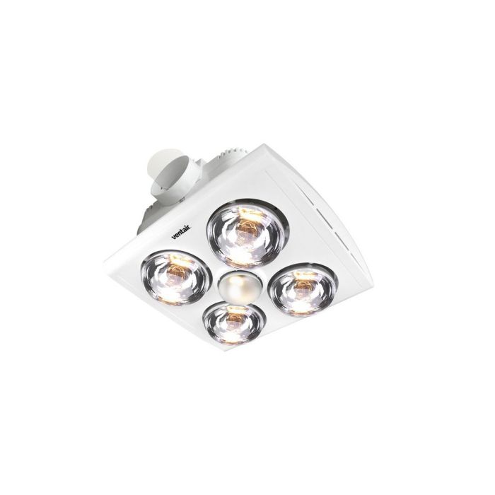 KLEIN 4 - Budget 4 Light 3 in 1 Bathroom Heat Exhaust - side duct - R80 100watt Incandescent Globe - White H4W Ventair