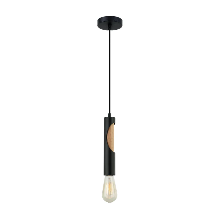 IDA Interior Iron & Blonde Wood Tube Pendant Lights IDA1