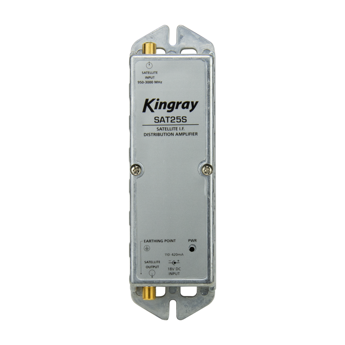 Kingray SAT25S 25dB Gain Distribution Amplifier, Single Input, 950-2400MHz Frequency Range, local or