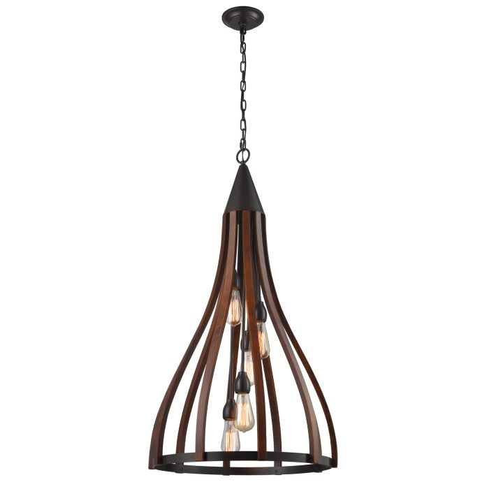 KHALEESI Oak Dark Red Wood 5 Light Large Pendant - KHALEESI3