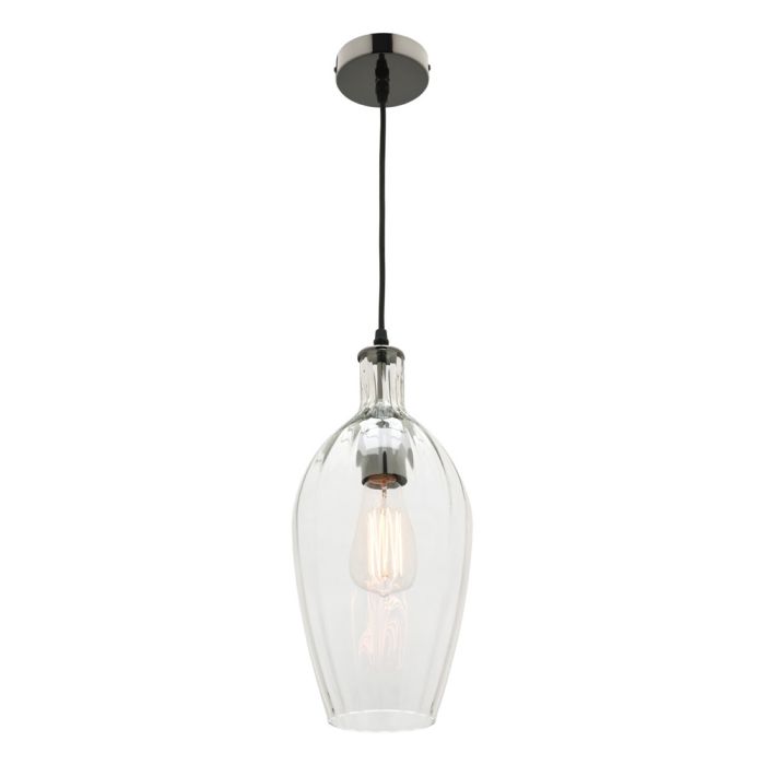 Mercator Lighting Belmont 1Lt E27 Max 25W Pendant Clear Glass shade with Black Chrome metalware MG2331CLR