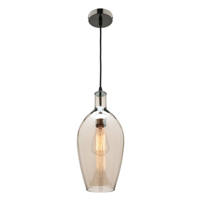 Mercator Lighting Belmont 1Lt E27 Max 25W Pendant Cognac Glass shade with Black Chrome metalware MG2331COG