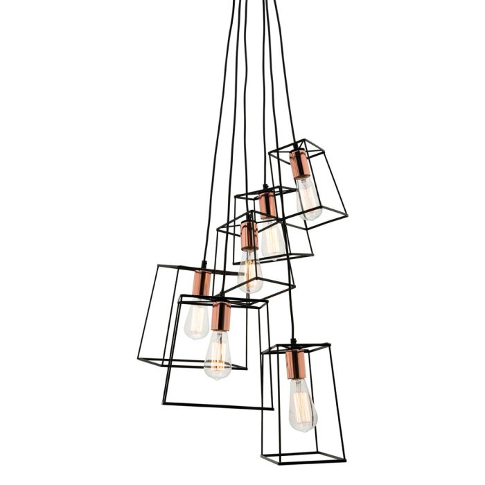 Zappa Pendant Light 6xE27 in Matt Black & Copper Mercator Lighting