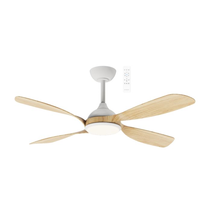 Hampton DC 52" Smart WIFI Ceiling Fan with Dimmable CCT LED Light In White With Oak Blade MHDC1343WO