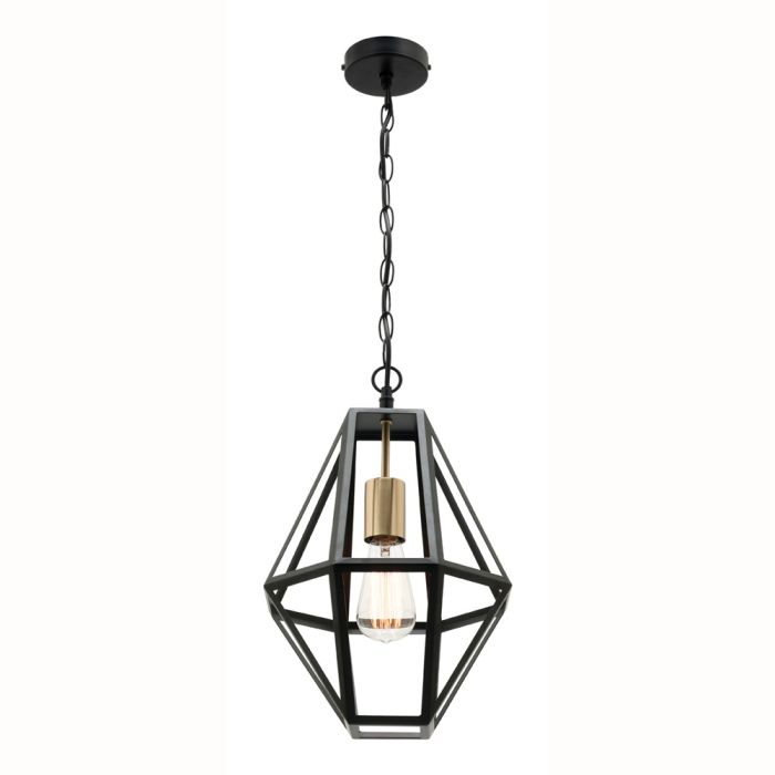 Prisma E27 1 Light Pendent (MP4421) Matt Black with Brushed Brass Lampholders Mercator Lighting