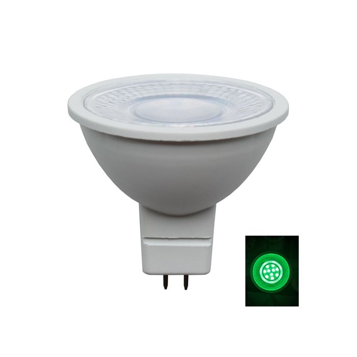 GLOBE LED 12V AC/DC MR16 5W GREEN 70D L46mm OD50mm (50 Lumens) WTY 2YR  MR16G01