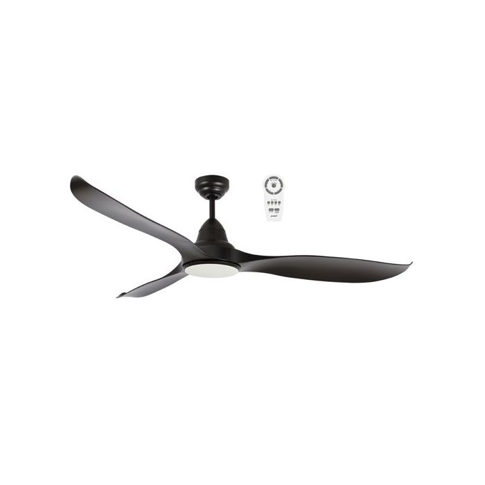 Wave 1520mm 3 ABS Blade DC Remote Control Ceiling Fan with 18w Tricolour LED Light Matt Black - MWF1633MMR