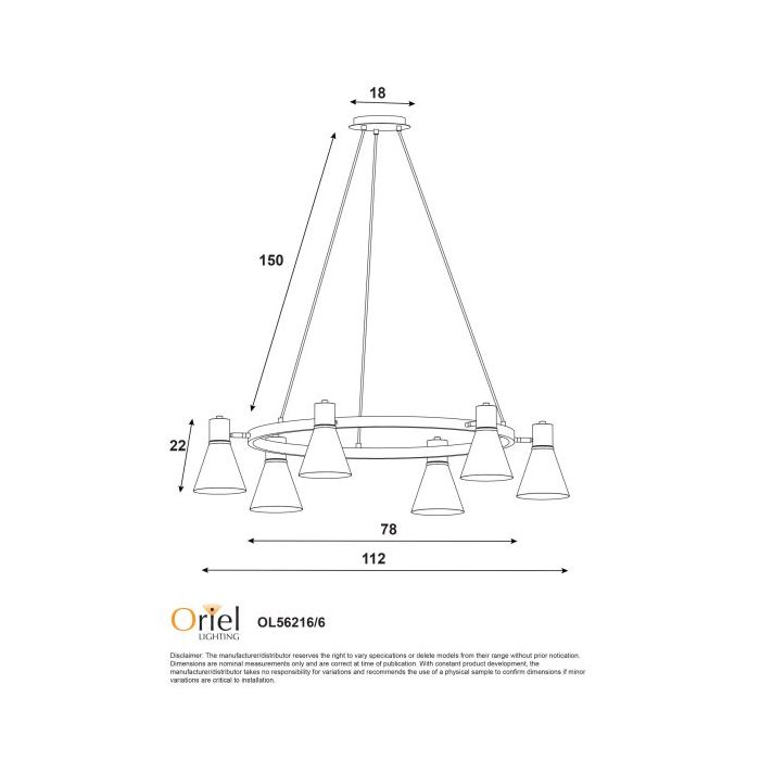 NORBERT 6 LIGHT ROUND PEND. BK/SATIN BRASS OL56216/6SB