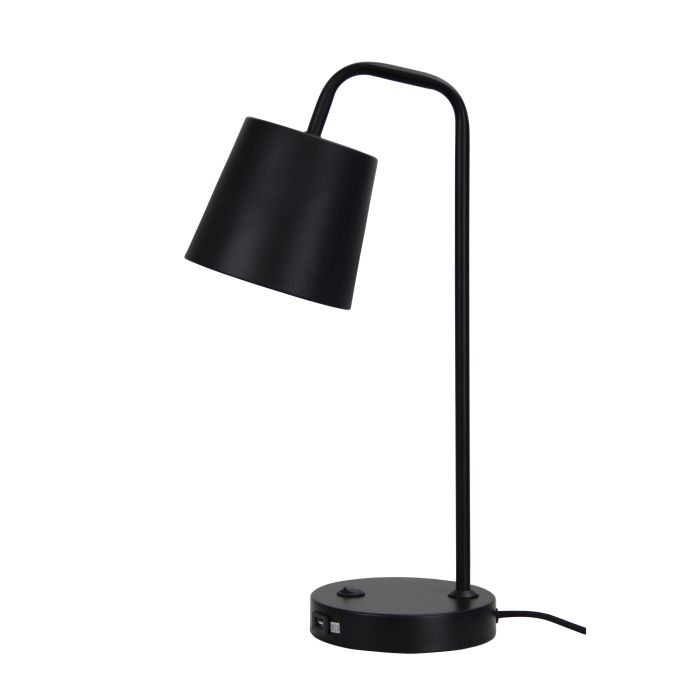 HENK Black Metal Desk Lamp with USB Socket - OL93721BK