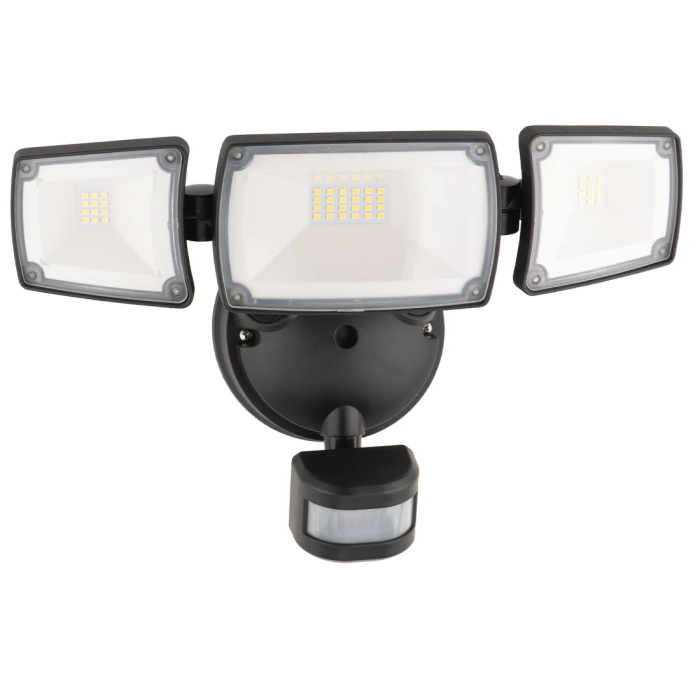 Onyx Triple Head LED Security Flood Light With PIR Sensor-MXD6923BLK-SEN