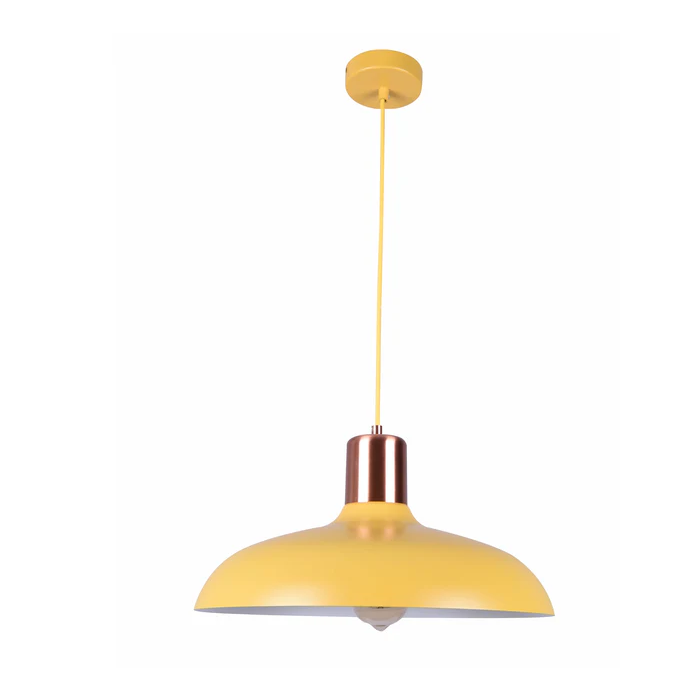 PENDANT ES 40W HAL Matte Yellow DOME with Copper Lamp holder Cover PASTEL14 Cla Lighting