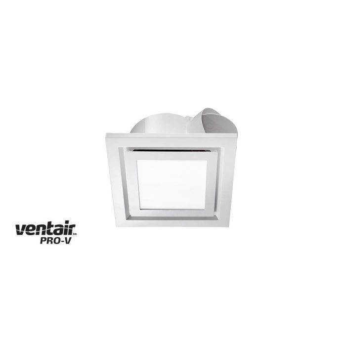 AIRBUS 200 - Premium Quality Side Ducted Exhaust Fan With 10w LED Panel (642Lm) - Extra Low Profile - Square - White PVPX200WHSQLED Ventair