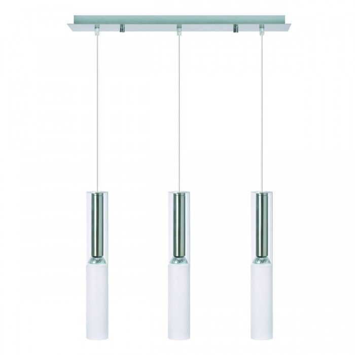 Modern 3 Drop Glass Pendant Satin Chrome, White 35W QH2123-3 Superlux