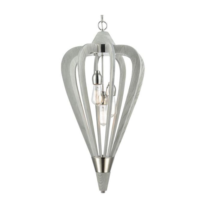 PENDANT ES x 3 (Max 60W HAL) Polished Nickel & Winter Moss Wood  SENORITA5 Cla Lighting