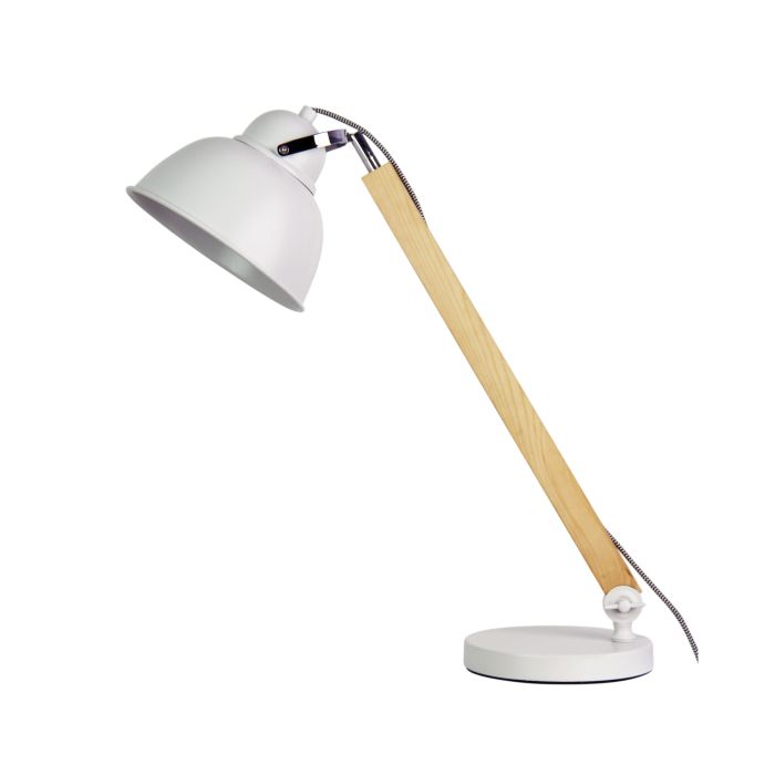 STEAM TABLE LAMP White Mid-century Task Lamp Timber and Metal - SL98788WH