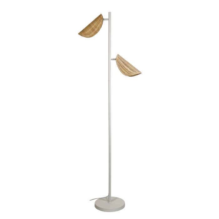 MALTA TWIN FLOOR LAMP WHITE w/ RATTAN SHADES SL98843WH