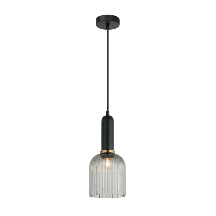 VINTAJ Smokey Black Ellipse Shape Ribbed Glass Pendant Lights VINTAJ7