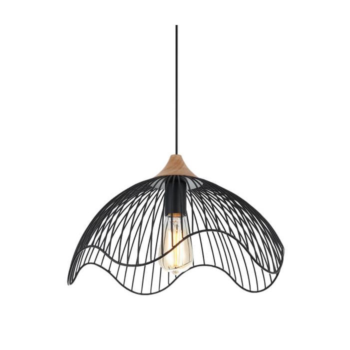 PENDENT ES 60W BLK IRON + WOOD SPIAGGIA1 Cla Lighting